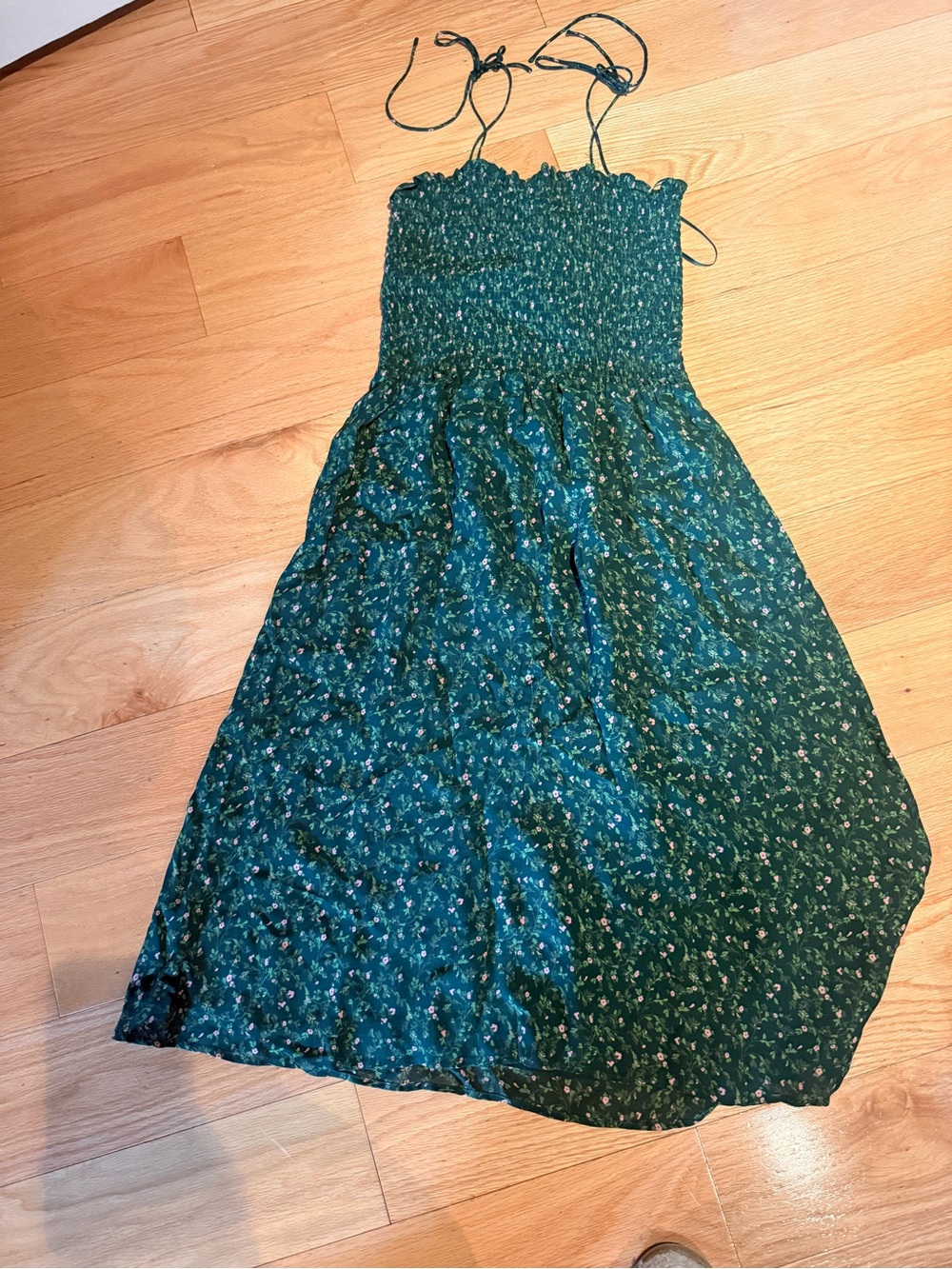 Reformation Green Floral Smocked Sundress